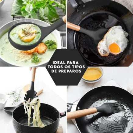 Kit 12 Peças de Utensílios de Cozinha em Silicone com Suporte - Livre de BPA e Antiaderente