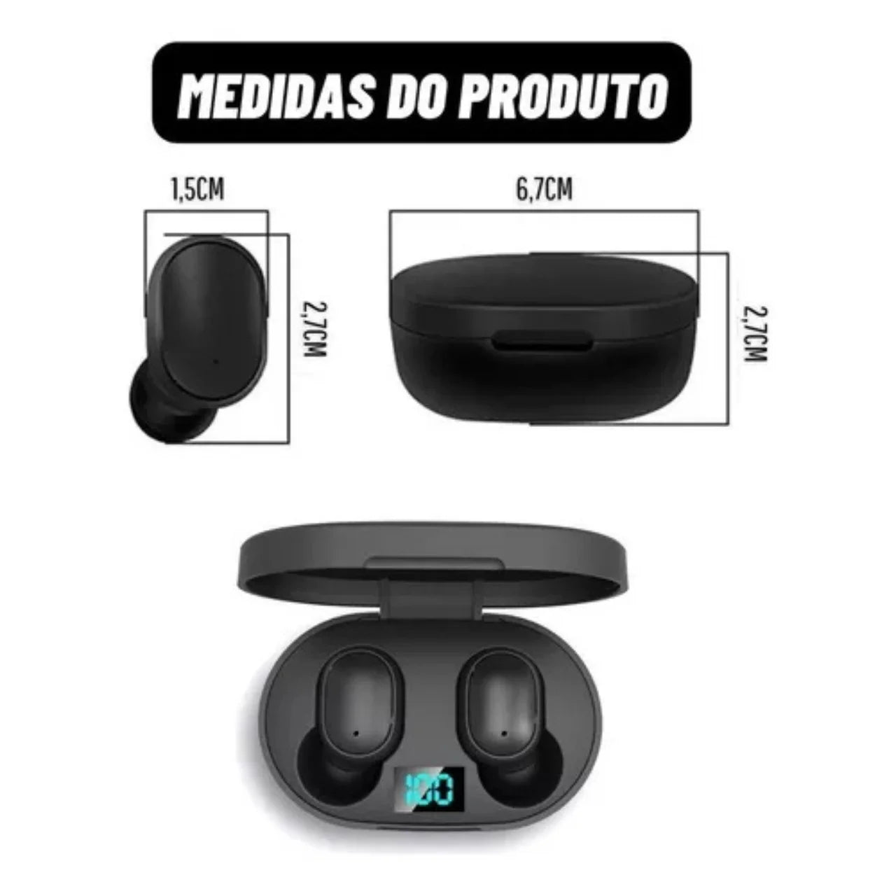 Fones de Ouvido Dual LED Bluetooth 5.0 Airdots