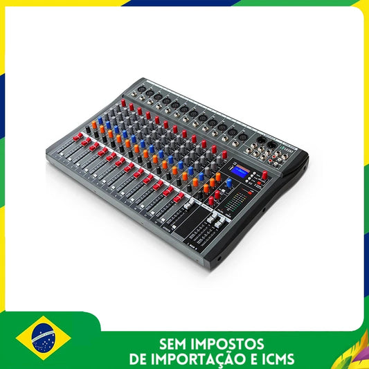 Console de Mixagem Portátil 12 Canais Digital com Entrada USB e MP3 - Mixer de Áudio para Karaokê e Transmissão