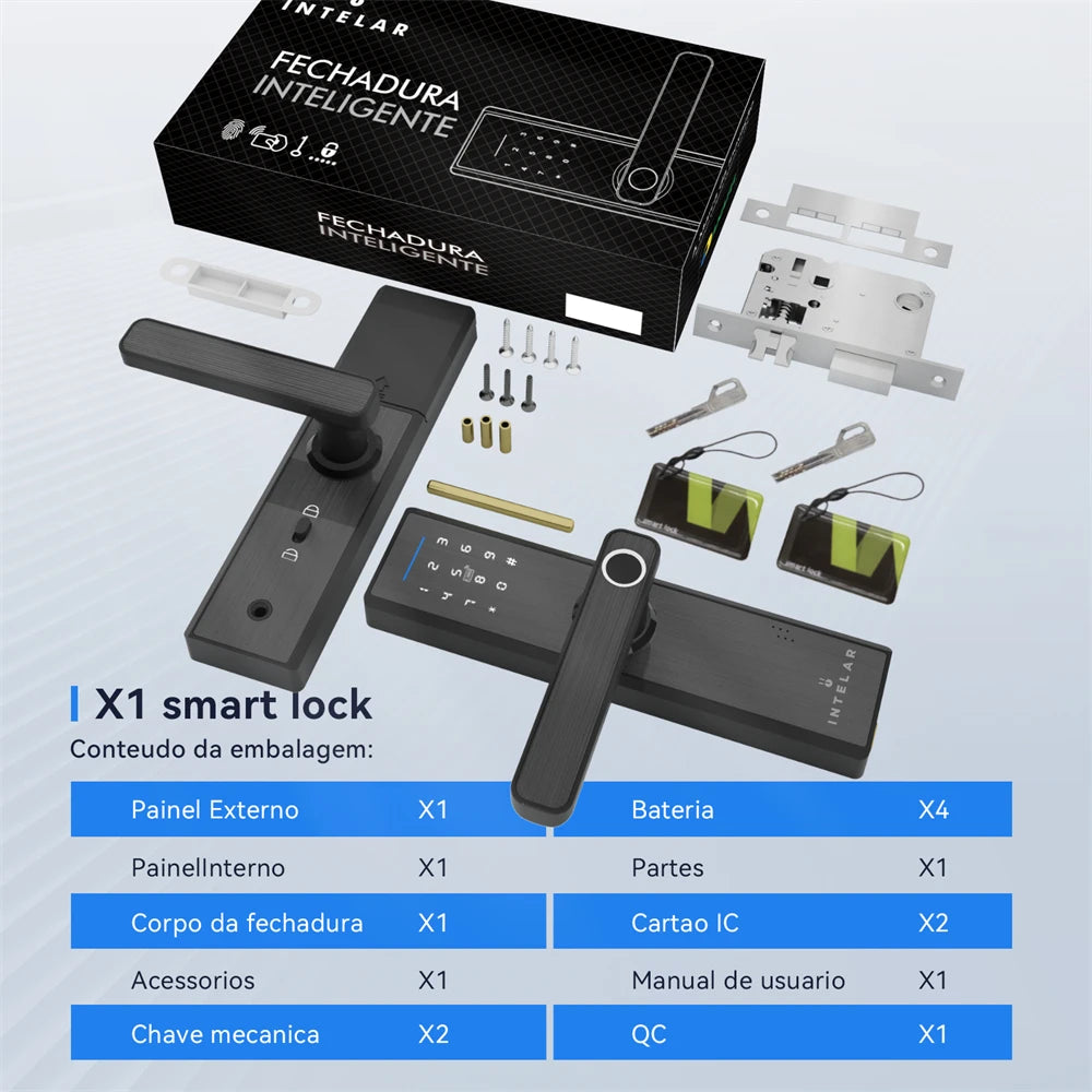 Fechadura Inteligente Intelar X1 Tuya com Biometria e Wi-Fi