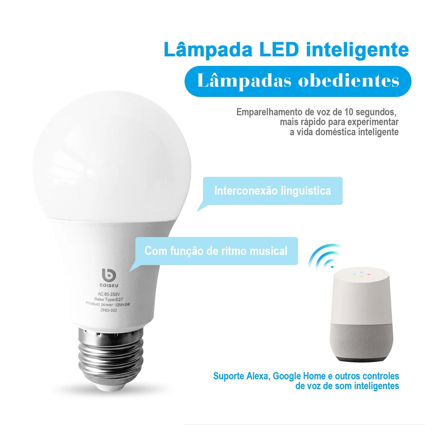 Lâmpada Inteligente Alexa com LEDs - Iluminação Smart 15W para Casa