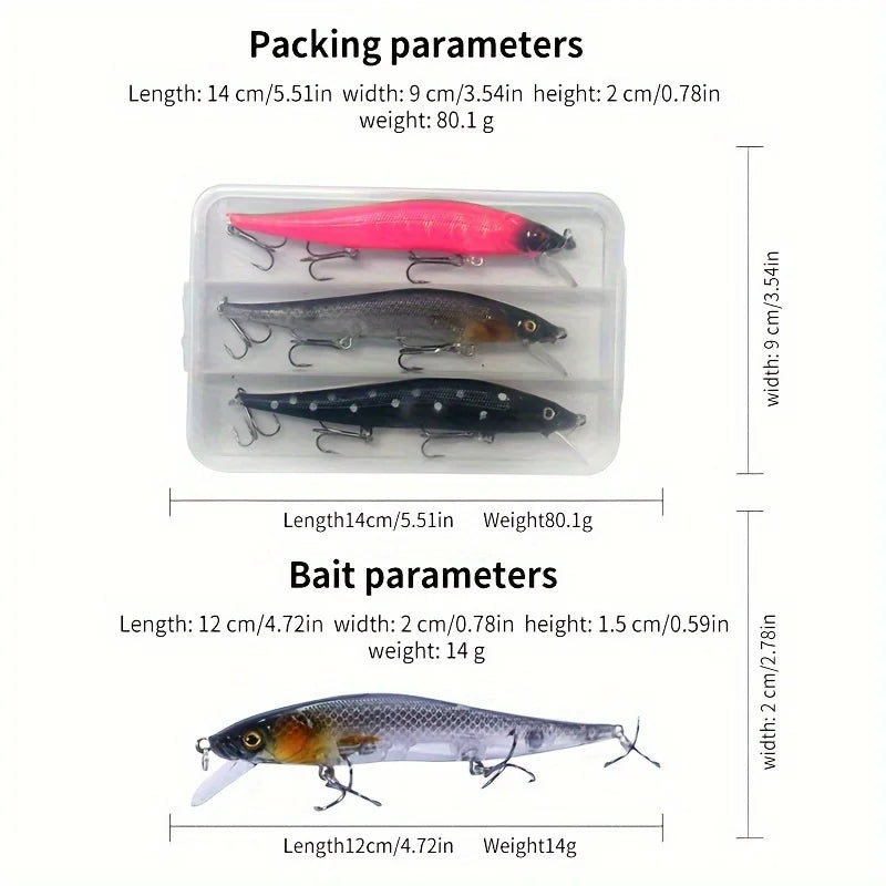 Kit 3 Iscas Minnow Sinking - 12cm 14g