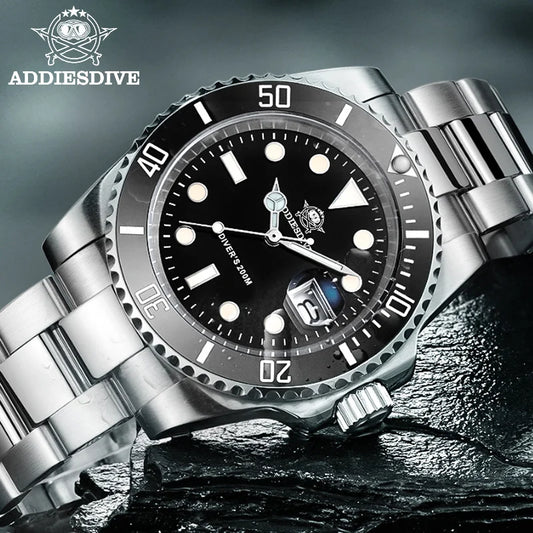 ADDIESDIVE 2022 – Relógio Masculino de Luxo Quartz 200M Diver com Bisel Cerâmico e Aço Inoxidável